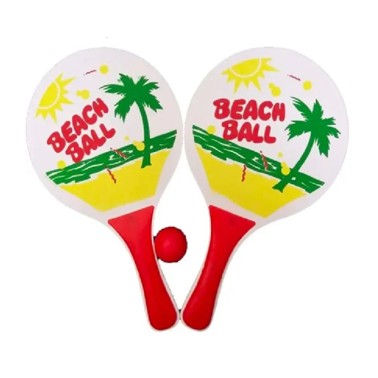 SET DE 2 PALETAS DE MADERA  CON PELOTA