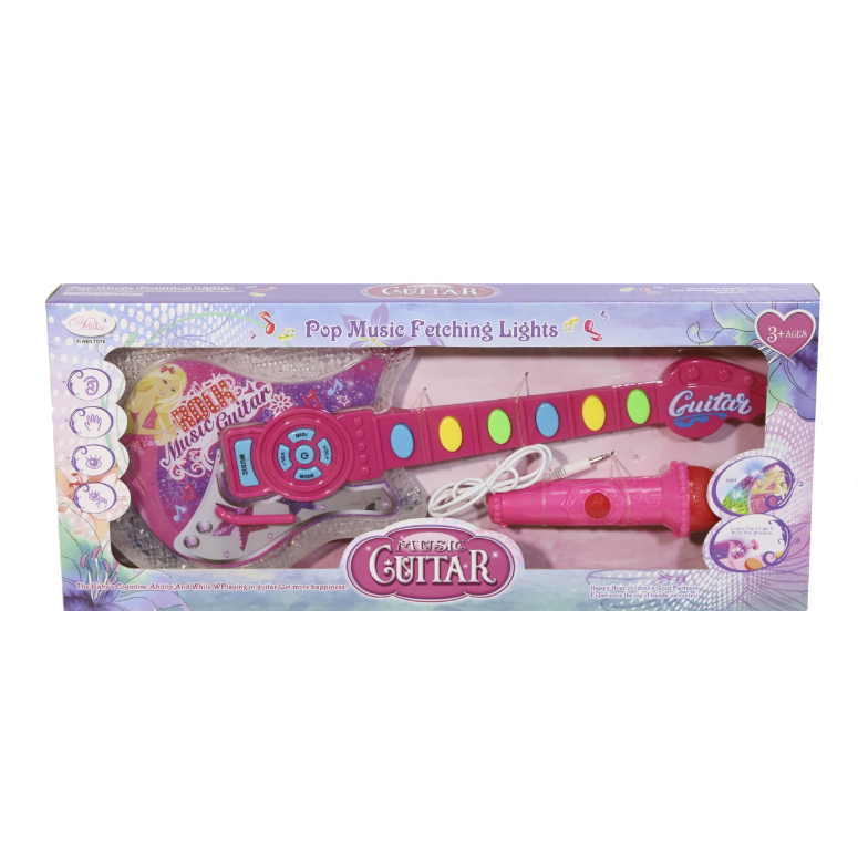 SET GUITARRA Y MICROFONO ROSADO CON LUCES