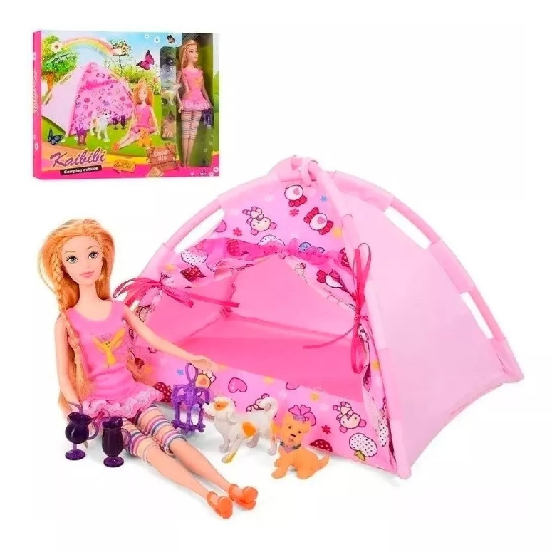 SET MUNECA Y MASCOTAS DE CAMPING