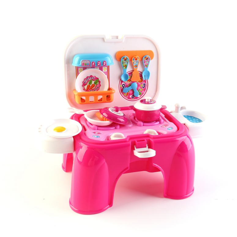 MESA ROSADA DE COCINA Y ACCESORIOS