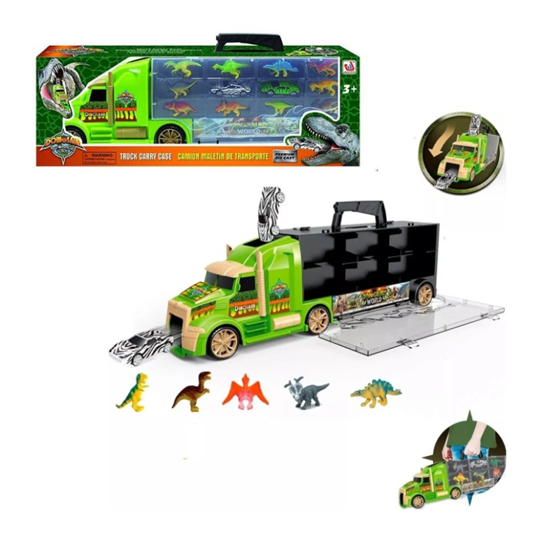 CAMION MALETIN CON AUTO  5 DINOSAURIOS