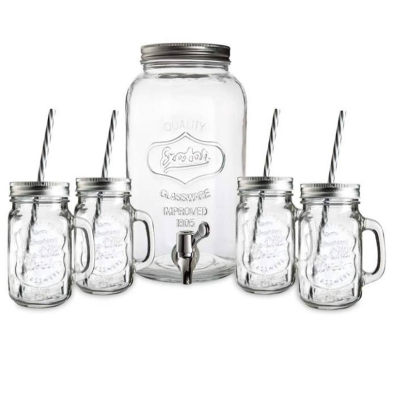 ALLEGRA SET 5 PZS DISPENSADOR 3 LTS CON JARROS CON BOMBILLA 500cc