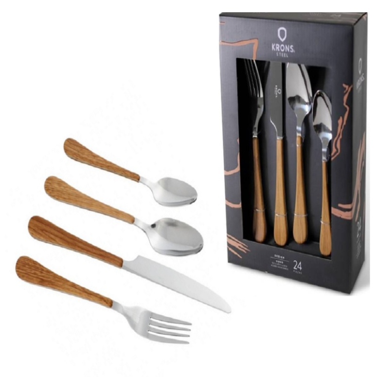 SET 24 PZS CUCHILLERIA MADERA REDONDO