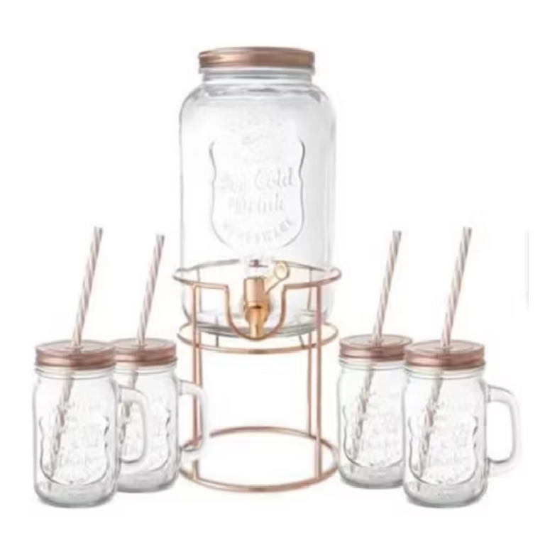 ALLEGRA SET 5 PZS DISPENSADOR 3 LTS CON JARROS CON BOMBILLA 500cc COBRE